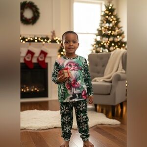 Festive Green Santa Kids Pajama Set